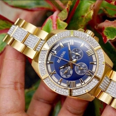Bulova Octava |Nam Giới |Xanh Dương |Đính Đá |Dây Kim Loại Demi Vàng |Máy Pin (Quartz) |Size 44mm