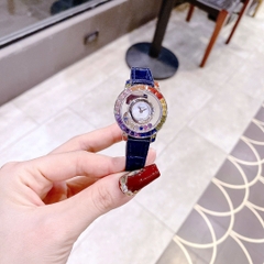 Chopard Happy Diamonds |Nữ Giới |Đính Đá Nhiều Màu |Dây Da Xanh |Máy Pin (Quartz) |Size 32mm