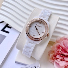 Coach Rose Gold |Nữ Giới |Mặt Xà Cừ Hoa |Dây Đá Ceramic Trắng |Máy Pin (Quartz) |Size 32mm