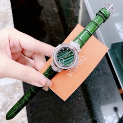 Davena 3 Kim |Nữ Giới |Đính Đá Silver |Dây Da Xanh Lá |Máy Pin (Máy Quartz) |Size 32mm