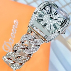 Davena Dây Mắt Xích |Nữ Giới |Đính Đá Silver |Dây Kim Loại |Máy Pin (Quartz) |Size Lớn 36x42mm