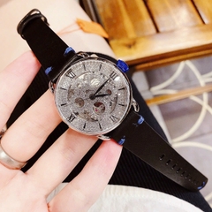 Davena Lộ Máy |Nữ Giới |Full Đá Silver |Dây Da Đen |Máy Tự Động (Automatic) |Size 38mm