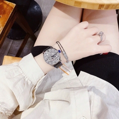 Davena Lộ Máy |Nữ Giới |Full Đá Silver |Dây Da Đen |Máy Tự Động (Automatic) |Size 38mm