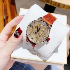 Davena Lộ Máy |Nữ Giới |Full Đá Vàng Gold |Dây Da Nâu |Máy Cơ (Automatic) |Size 38mm