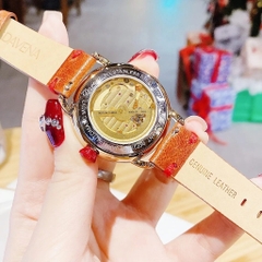 Davena Lộ Máy |Nữ Giới |Full Đá Vàng Gold |Dây Da Nâu |Máy Cơ (Automatic) |Size 38mm