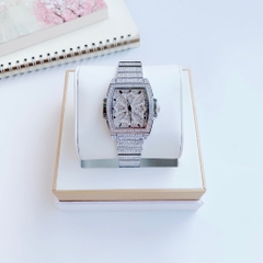 Davena Mặt Chữ Nhật |Nữ Giới |Full Đá Trắng Silver |Dây Kim Loại |Máy Pin |Size 34x38mm