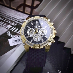 Guess Intrepid |Nam Giới |Đính Đá Vàng Gold |Dây Cao Su Đen |Máy Pin (Quartz) |Size 46mm