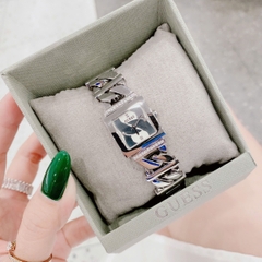 Guess Mặt Vuông |Nữ Giới |Đính Đá |Dây Mắt Xích Trắng Silver |Máy Pin (Quartz) |Size 21mm