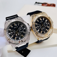 Guess Rigor |Nam Giới |Đính Đá Vàng Gold |Dây Sillicone Đen |Máy Pin (Quartz) |Size 47mm