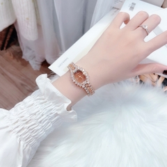 Melissa Mặt Chữ Nhật Nâu |Nữ Giới |Rose Gold |Lắc Tay Đính Đá |Máy Pin (Quartz) |Size 28mm