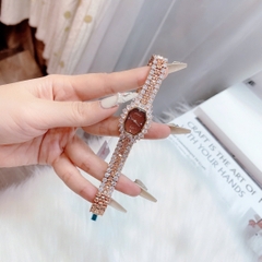 Melissa Mặt Chữ Nhật Nâu |Nữ Giới |Rose Gold |Lắc Tay Đính Đá |Máy Pin (Quartz) |Size 28mm