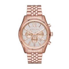 Michael Kors Lexington |Nam Giới |Mặt Full Đá |Rose Gold |Dây Kim Loại |Máy Pin (Quartz) |Size 44mm