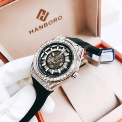 Hanboro Hạt Đá Pha Lê |Nam Giới |Mặt Tròn |Dây Cao Su |Máy Cơ (Tự Động) |Size 42mm