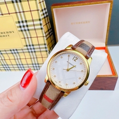 Burberry The Classic |Nữ Giới |Vàng Gold |Dây Vải Bọc Da Nâu |Máy Pin (Quartz) |Size 32mm