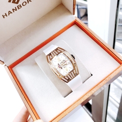 Hanboro Rose Gold |Nữ Giới |Mặt Oval |Dây Cao Su Trắng |Máy Pin (Quartz) |Size 32x45mm