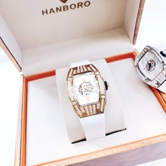 Hanboro Rose Gold |Nữ Giới |Mặt Oval |Dây Cao Su Trắng |Máy Pin (Quartz) |Size 32x45mm