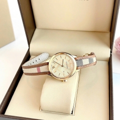 Burberry The Classic Round |Nữ Giới |Vàng Gold |Dây Vải Bọc Da Nâu |Máy Pin (Quartz) |Size 32mm