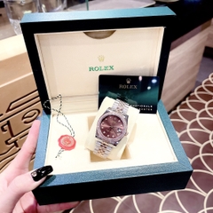 Rolex Date Just |Nữ Giới |Mặt Nâu |Đính Đá |Dây Kim Loại Demi Rose |Máy Cơ (Automatic) |Size 31mm