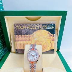 Rolex Đính Đá |Nữ Giới |Mặt Trắng |Dây Kim Loại Trắng Demi Rose |Máy Pin (Máy Quartz) |Size 31mm