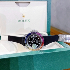 Rolex Submariner |Nam Giới |Đính Đá 7 Màu |Dây Silicone Đen |Máy Cơ (Automatic) |Size 41mm