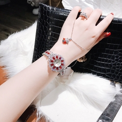 Royal Crown Đính Đá Đỏ |Nữ Giới |Tựa Bông Hoa |Lắc Tay Silver |Máy Pin (Quartz) |Size 36mm