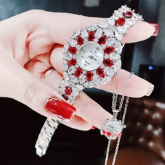 Royal Crown Đính Đá Đỏ |Nữ Giới |Tựa Bông Hoa |Lắc Tay Silver |Máy Pin (Quartz) |Size 36mm
