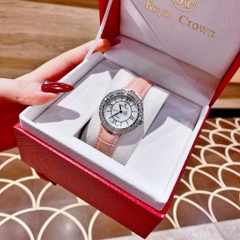 Royal Crown Đính Đá |Nữ Giới |Mặt Tròn |Khảm Trai |Dây Da Hồng |Máy Pin (Quartz) |Size 34mm