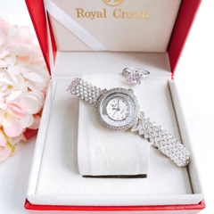 Royal Crown Full Đá Rơi |Nữ Giới |Lắc Tay Trắng Silver |Máy Pin (Quartz) |Size 30mm