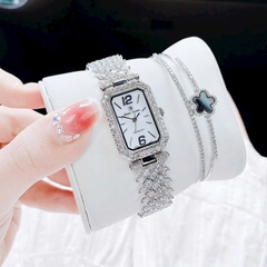 Royal Crown Mặt Chữ Nhật |Nữ Giới |Đính Đá |Dây Kim Loại Silver |Máy Pin (Quartz) |Size 20x30mm