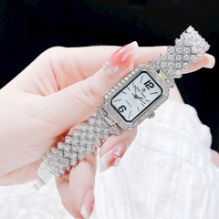 Royal Crown Mặt Chữ Nhật |Nữ Giới |Đính Đá |Dây Kim Loại Silver |Máy Pin (Quartz) |Size 20x30mm