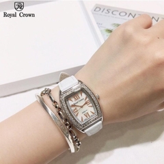 Royal Crown Mặt Oval |Nữ Giới |Đính Đá |Dây Da Trắng |Máy Pin (Quartz) |Size 24x30mm