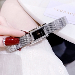 Versace Greca Icon |Nữ Giới |Mặt Chữ Nhật Đen |Đính Đá |Dây Lưới Silver |Máy Pin (Quartz) |Size 21x39mm