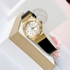Versace Greca Logo 3 Kim |Nữ Giới |Mặt Trắng |Vàng Gold |Dây Da Đen |Máy Pin (Quartz) |Size 38mm