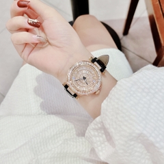 Xcer Đính Pha Lê |Nữ Giới |Mặt Tròn |Rose Gold |Dây Da Đen |Pin (Máy Quartz) |Size 35mm