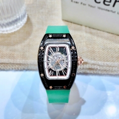 Xcer Lộ Cơ Skeleton |Nữ Giới |Mặt Full Đen |Dây Silicone Xanh Lá |Máy Tự Động (Automatic) |Size 36mm