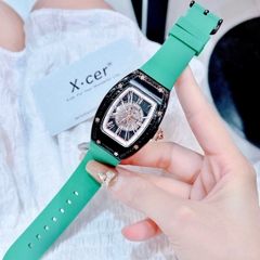 Xcer Lộ Cơ Skeleton |Nữ Giới |Mặt Full Đen |Dây Silicone Xanh Lá |Máy Tự Động (Automatic) |Size 36mm