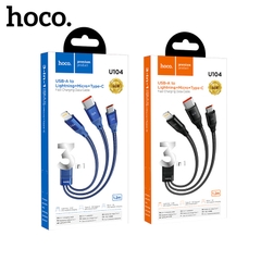 Cáp sạc 3 trong 1 Hoco U104 sạc nhanh dùng cho iPhone, Type-C và Micro USB dài 1m2