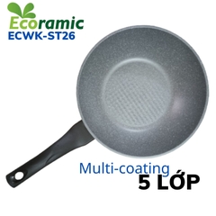 Chảo đá sâu lòng cao cấp 26cm 5 lớp siêu bền Made in Korea Ecoramic ECWK-ST26 chịu lực tốt, chống biến dạng