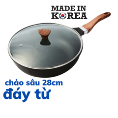 Chảo chống dính lòng sâu 28cm bếp từ có nắp kính CNW-28IHGL Made in Korea