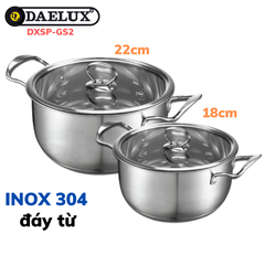 Bộ 2 nồi Inox 304 cao cấp 5 lớp đáy từ size 18+22cm siêu bền Daelux DXSP-GS2 nắp thủy tinh cường lực