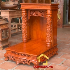 Bàn thờ Ông Địa Thần Tài mái bằng đục rồng cột tròn 81x89x105 cm