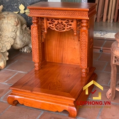 Bàn thờ Ông Địa Thần Tài mái bằng chạm tiền cột vuông 61x69x87 cm