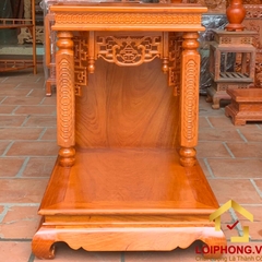 Bàn thờ Ông Địa Thần Tài mái bằng chạm tiền cột vuông 61x69x87 cm