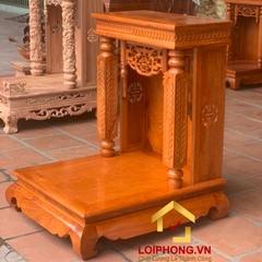 Bàn thờ Ông Địa Thần Tài mái bằng chạm tiền cột vuông 61x69x87 cm