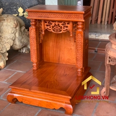 Bàn thờ Ông Địa Thần Tài mái bằng chạm tiền cột vuông 61x69x87 cm