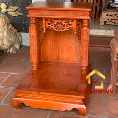 Bàn thờ Ông Địa Thần Tài mái bằng chạm tiền cột vuông 61x69x87 cm