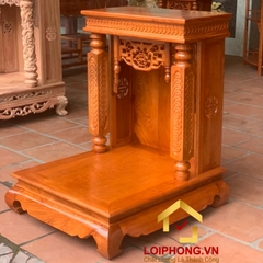 Bàn thờ Ông Địa Thần Tài mái bằng chạm tiền cột vuông 61x69x87 cm