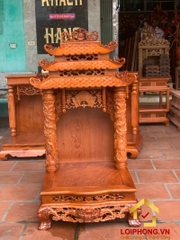 Bàn thờ Ông Địa Thần Tài ba mái đục rồng cột tròn 51x61x107 cm