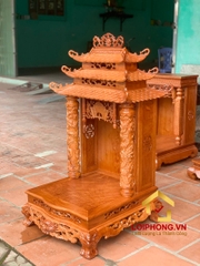 Bàn thờ Ông Địa Thần Tài ba mái đục rồng cột tròn 51x61x107 cm