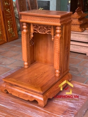 Bàn thờ Ông Địa Thần Tài mái bằng chạm tiền cột vuông 48x61x80 cm